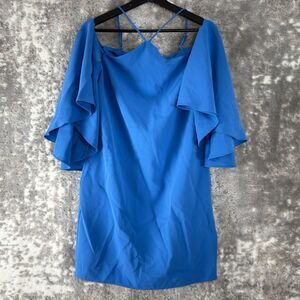 Laundry Shelli Segal Sz 10 (M) Cold Shoulder Flutter Sleeve Mini Dress Blouse